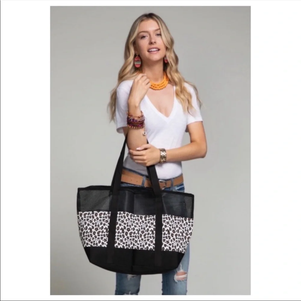 NWT LEOPARD PRINT MESH TOTE BAG - Picture 3 of 7